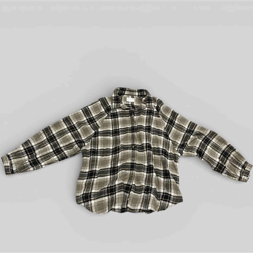 American Eagle Outfitters Plaid Flannel Shirt XL Tan Black Mustard Button Down